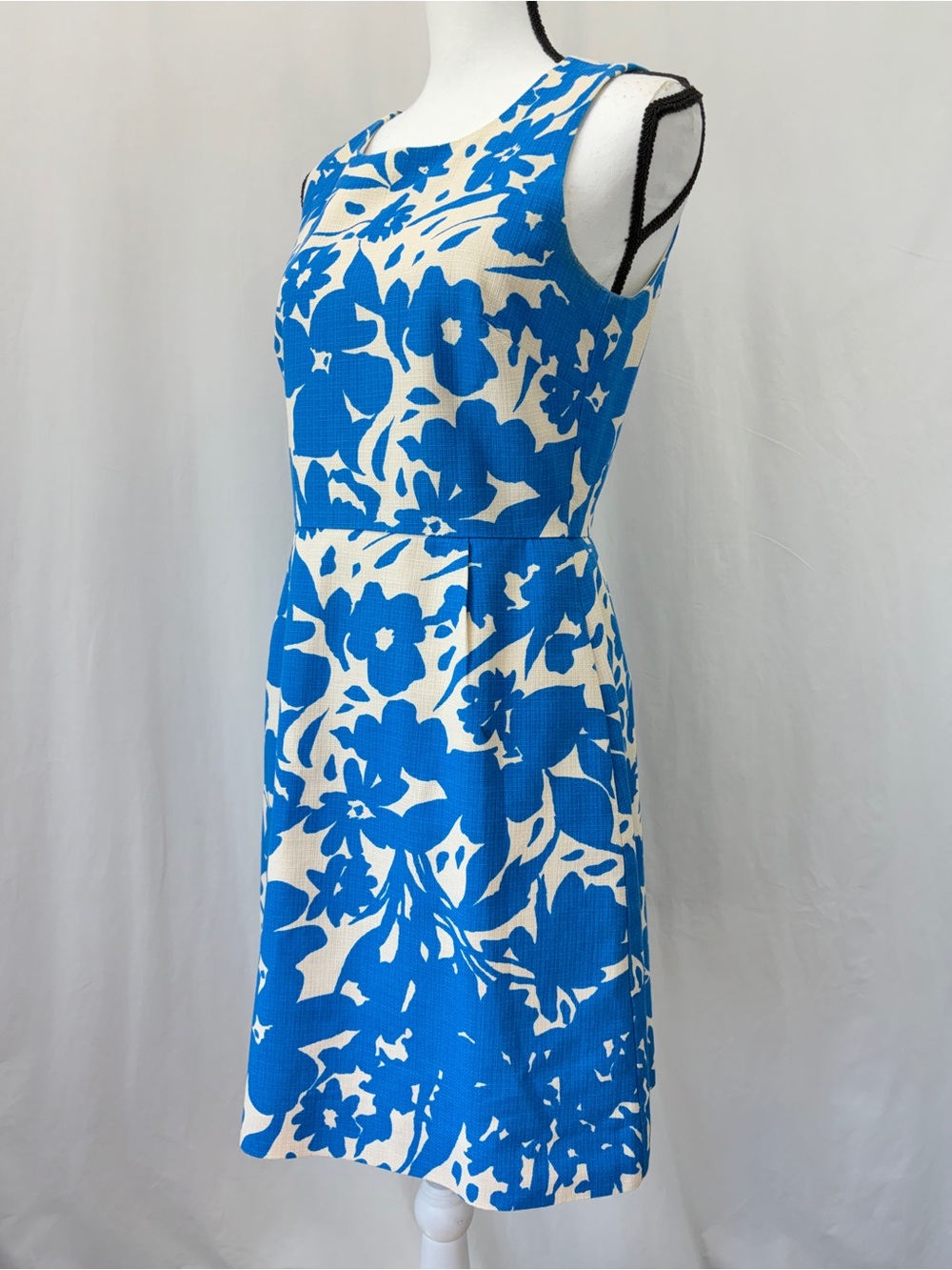 J. Crew Blue Ivory Floral Print Sleeveless Cotton Shift Dress Wedding Guest Sz 6 - Picture 4 of 17